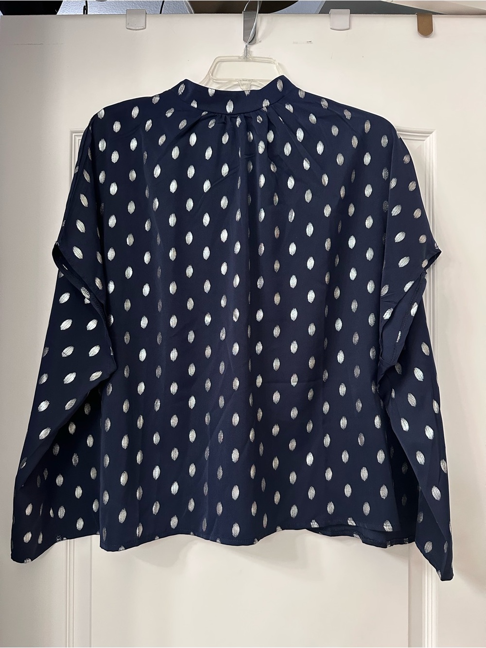 Women's Navy & Silver Abstract Dot Dolman Sleeve Blouse - Large